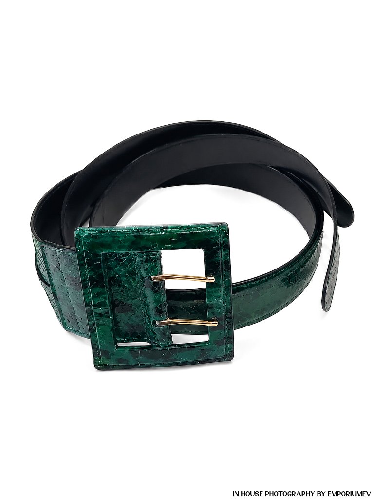 Oscar De La Renta 17fa102 Emerald Green Snake Leather Os Double Strap Waist Belt